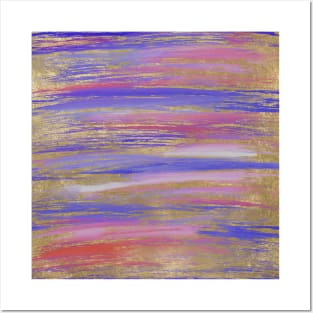 Abstract Purple, Coral and Gold Painted Strokes Posters and Art